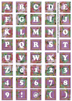 Purple Big Blooms Alphabet Tile Embellishment Sheet