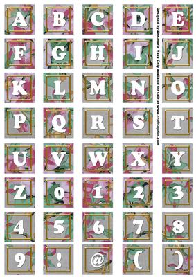 Silver Big Blooms Alphabet Tile Embellishment Sheet