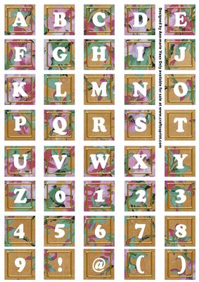 Vintage Tea Big Blooms Alphabet Tile Embellishment Sheet