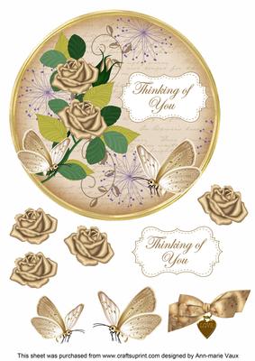 Tea Rose Thinking of You 7in Circle Decoupage Topper