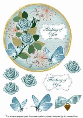 Dteal Rose Thinking of You 7in Circle Decoupage Topper