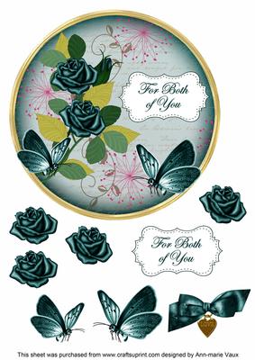 Peacock Rose Both of You 7in Circle Decoupage Topper