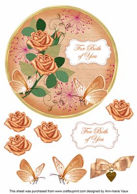 Peach Rose Both of You 7in Circle Decoupage Topper