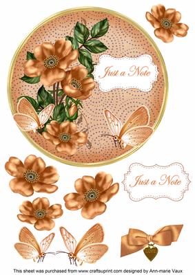 Borange Wild Rose Just a Note 7in Circle Decoupage Topper