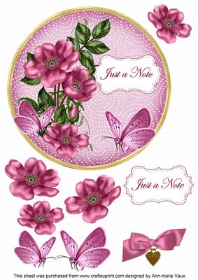 Cerise Wild Rose Just a Note 7in Circle Decoupage Topper