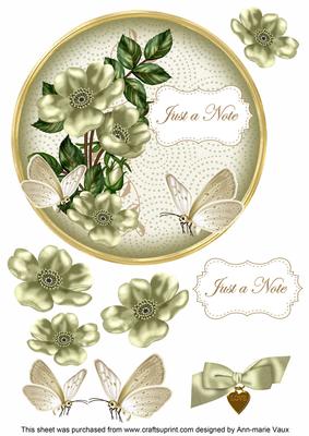 Olive Wild Rose Just a Note 7in Circle Decoupage Topper