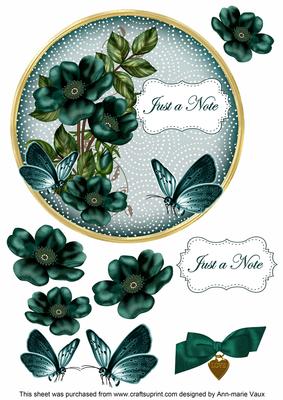 Peacock Wild Rose Just a Note 7in Circle Decoupage Topper