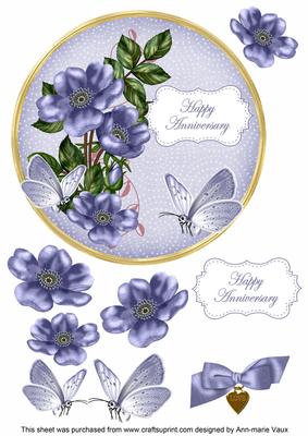 Blue Wild Rose Anniversary 7in Circle Decoupage Topper