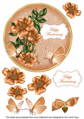 Borange Wild Rose Anniversary 7in Circle Decoupage Topper