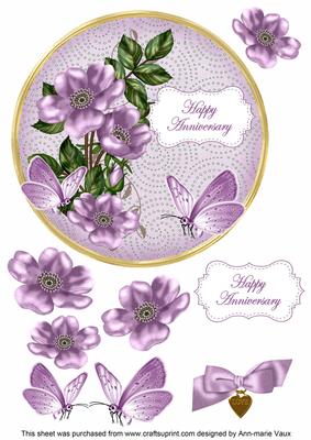 Lilac Wild Rose Anniversary 7in Circle Decoupage Topper