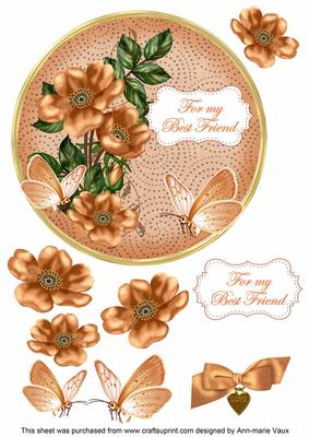Borange Wild Rose Best Friend 7in Circle Decoupage Topper