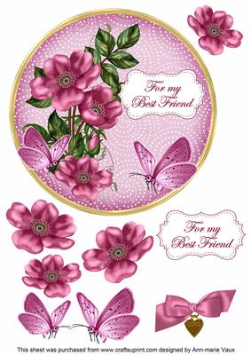 Cerise Wild Rose Best Friend 7in Circle Decoupage Topper