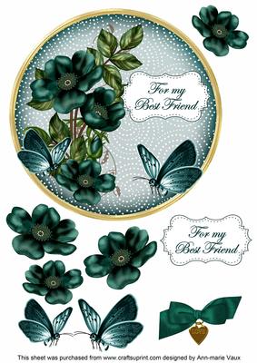 Peacock Wild Rose Best Friend 7in Circle Decoupage Topper