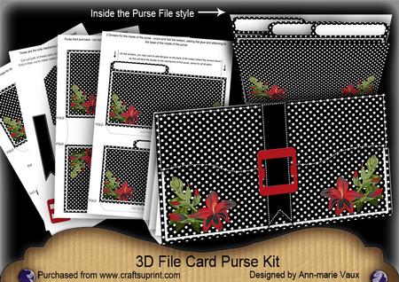 Black Dotty Red Floral 3D File Purse Mini Kit