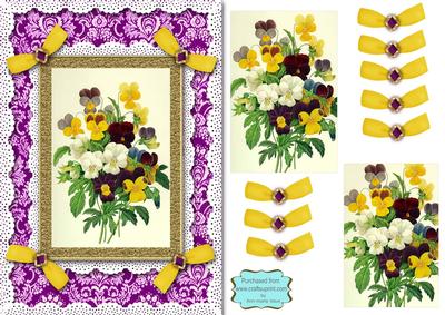 Mixed Pansies A5 Lace N Bows Card Front Step by Step