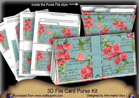 Dusky Teal Sweetpeas 3D File Purse Mini Kit