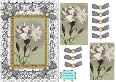 White Carnation A5 Lace N Bows Card Front Step by Step