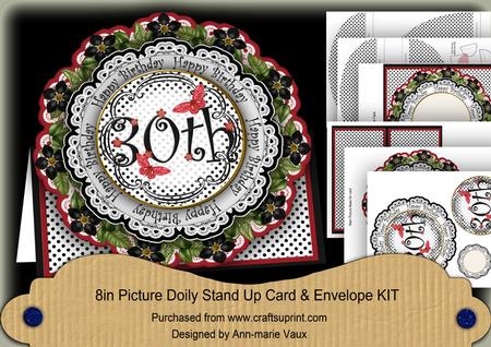 Black & Red Dotty 30th Birthday 3D Doily Card & Envelope Kit