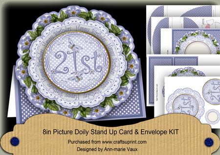 Blue Dotty 21st Birthday 3D Doily Card & Envelope Kit