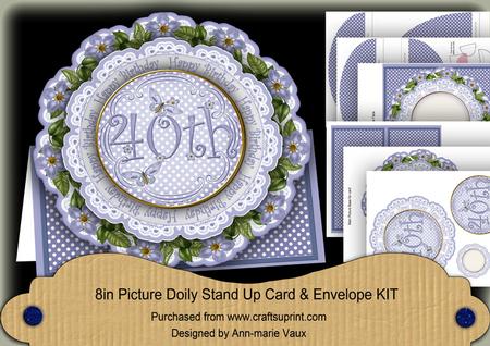 Blue Dotty 40th Birthday 3D Doily Card & Envelope Kit