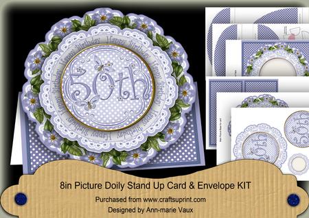 Blue Dotty 50th Birthday 3D Doily Card & Envelope Kit