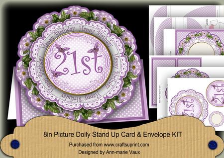 Lilac Dotty 21st Birthday 3D Doily Card & Envelope Kit
