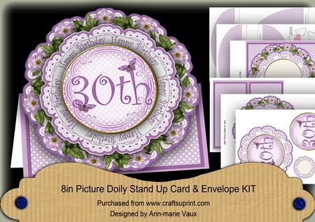 Lilac Dotty 30th Birthday 3D Doily Card & Envelope Kit
