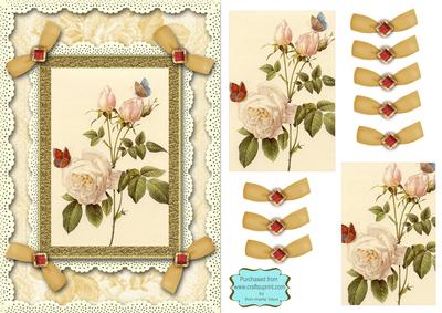 White Rose A5 Lace N Bows Card Front Step by Step