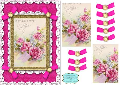 Anniversary Roses A5 Lace N Bows Card Front Step by Step
