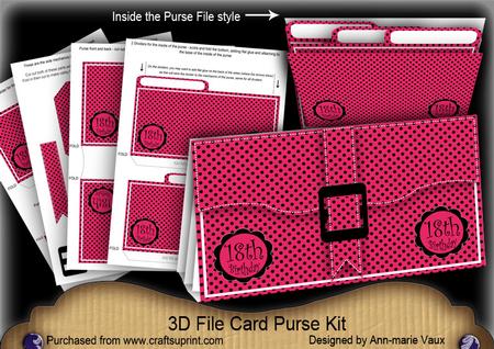 Pink Black Dotty 18th Birthday 3D File Purse Mini Kit