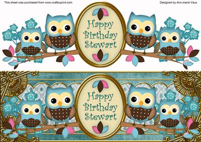 Owls Blue Happy Birthday Stewart Dl Topper Sheet