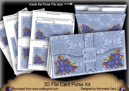 Blue Christmas Poinsettia 3D File Purse Mini Kit