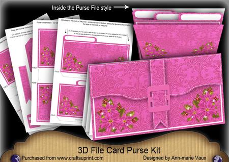 Cerise Christmas Poinsettia 3D File Purse Mini Kit