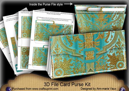 Dusky Teal Regal Gold 3D File Purse Mini Kit