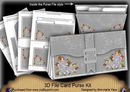 Silver Christmas Poinsettia 3D File Purse Mini Kit
