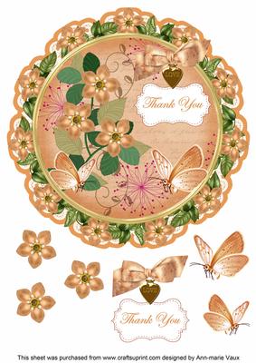 Peach Fmk Thank You 8in Doily Decoupage Topper
