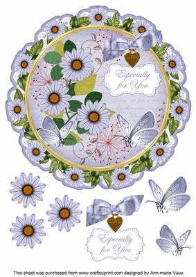 Blue Daisy Especially for You 8in Doily Decoupage Topper