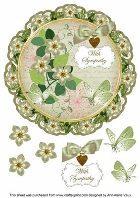 Olive Forget Me Knot Sympathy 8in Doily Decoupage Topper
