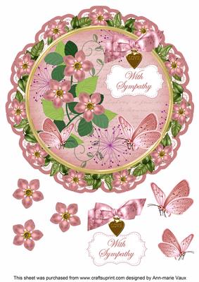 Pink Forget Me Knot Sympathy 8in Doily Decoupage Topper