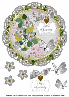 Silver Forget Me Knot Sympathy 8in Doily Decoupage Topper