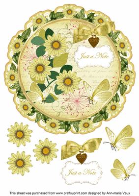 Lemon Daisy Just a Note 8in Doily Decoupage Topper