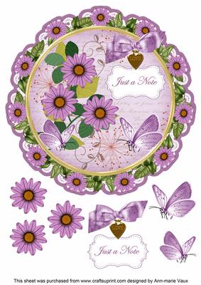 Lilac Daisy Just a Note 8in Doily Decoupage Topper