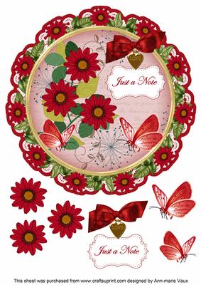 Red Daisy Just a Note 8in Doily Decoupage Topper