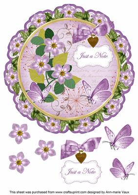 Lilac Fmk Just a Note 8in Doily Decoupage Topper