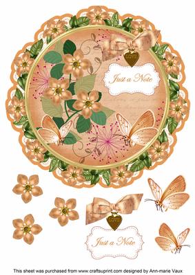 Peach Fmk Just a Note 8in Doily Decoupage Topper
