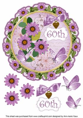 Lilac Daisy 60th 8in Doily Decoupage Topper