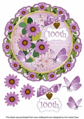Lilac Daisy 100th 8in Doily Decoupage Topper