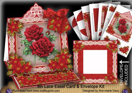 Christmas Roses Lace Top Easel Card & Envelope Kit