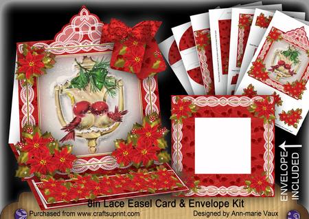 Christmas Lovebirds Lace Top Easel Card & Envelope Kit