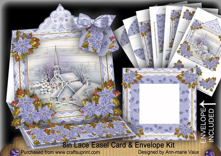 Blue Village Church Lace Top Easel Card & Envelope Kit